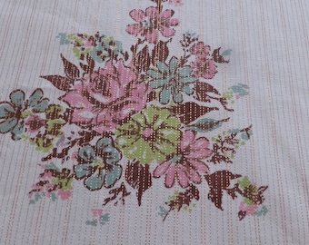 Vintage Floral Tea Cloth, Small Tablecloth, Table Topper, Pastel Floral, 42 x 38, 1940s-50s