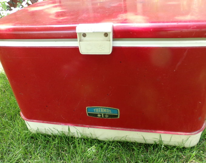 Vintage Metal Thermos Ice Chest Cooler Bold Red & White Etsy