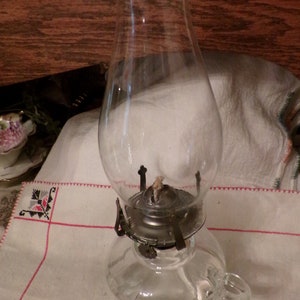 Vintage Small Oil Lamp, Kerosene Lamp, Lamp Light Farms, USA, Hurricane, Finger Holder, Bedroom, Bath Size