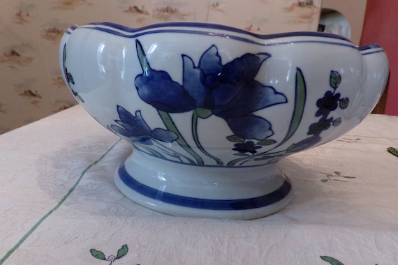 中國美術 古玩 萬壽紋様 青華大碗 盛鉢 超大サイズ Large Vintage Chinese Bowl, Blue and White, Hand Painted