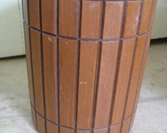 MCM Office, Bath Wood Paneled Waste Basket, Ransburg, Bathroom Trash Can, Nice