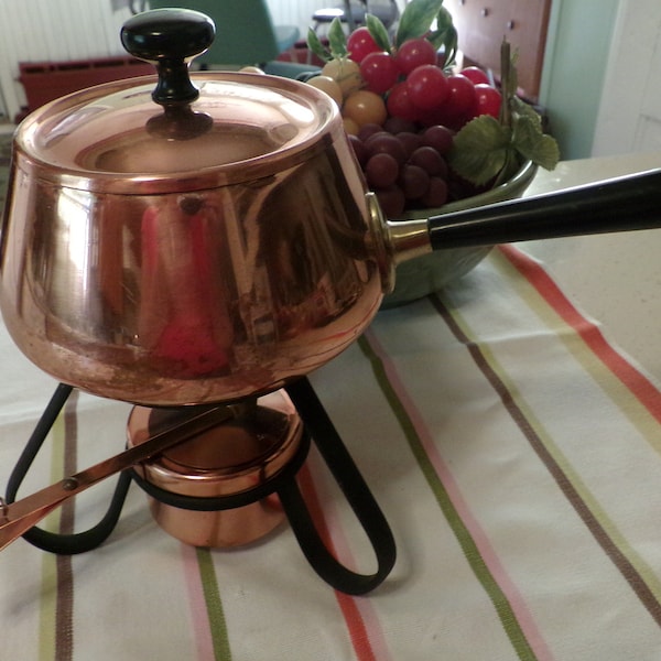 Mid Century Copper Fondue Set Complete, Japan, Photo Prop, Dinner Party, Entertaining