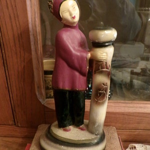 Vintage Asian Chinese Lady Chalk Ware Figurine, Statue, Hand Painted, Shabby, Chalkware, Asian Decor