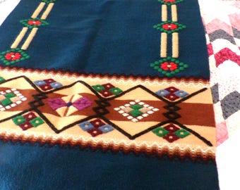 Vintage Serape Teal Southwestern Blanket, Fringed Aztec Throw, Dark Turquoise, Southwestern Decor, Wall Hanging, Couch Throw