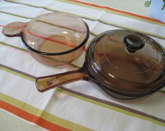 Amber Vision's Single Serve, Grab It Bowl & Sauce Pan + Lid Heat N Eat, Corning, Individual Casserole