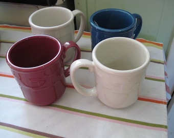 Choice Longaberger Pottery Coffee Mugs, Burgundy, Navy, Ivory, Woven Traditions, Heritage, Discontinued