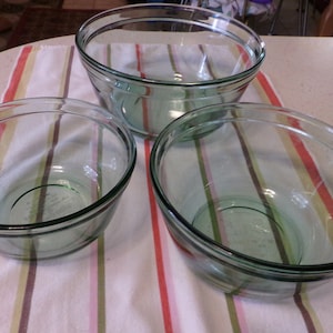 Rare 3 Teal Green Anchor Hocking Mixing Bowls, Nesting, Serving, 1 Qt, 1 1/2 Qt,2 1/2 Qt, Country Farmhouse Kitchen, Anchor Ovenware