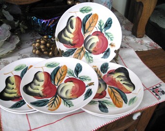 6 Majolica Salad Dessert Plates, Hand Painted, 7", Abstract Fruit, Italian Decor, Majolica, Patio Summer Dining, Tropical