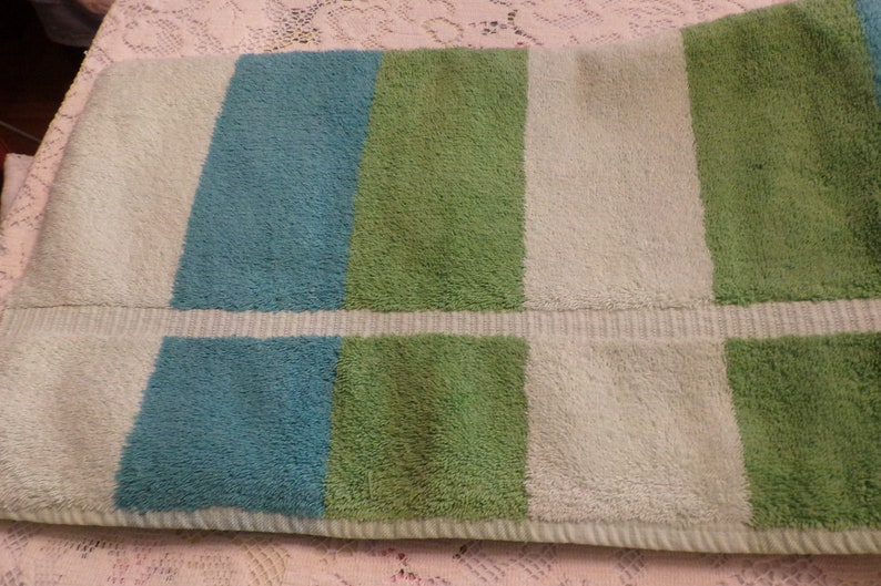 2 Vintage Cannon Bath Towels Teal Aqua Lime Green Thick Etsy