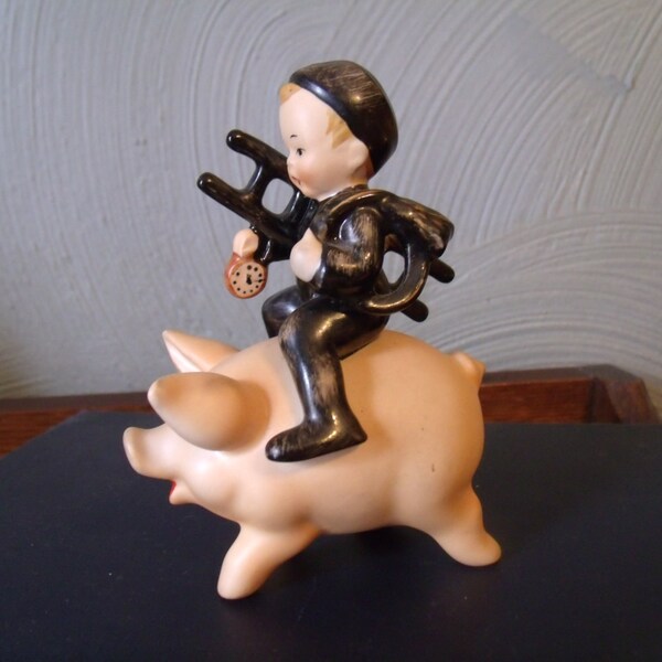 Vtg Goebel Hummel Figurine, Chimney Sweep Riding on a Pig, 1970s, TMK-5, SPO61