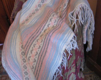 Mexican Style Woven Striped Blanket Fringe, Pink, Blue, Gray, Throw Blanket, Couch Throw, Picnic Beach Blanket, BOHO Chic, Bohemian