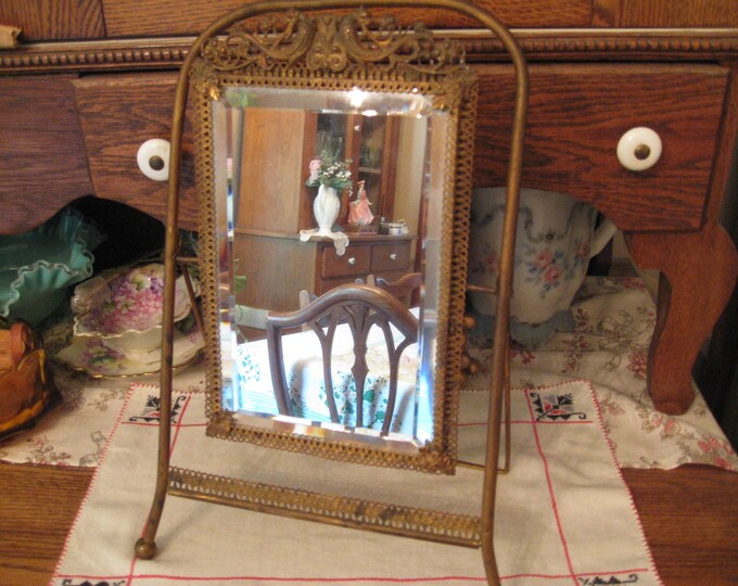 Antique Beveled Glass Dressing Table Mirror on Stand Swivels Etsy