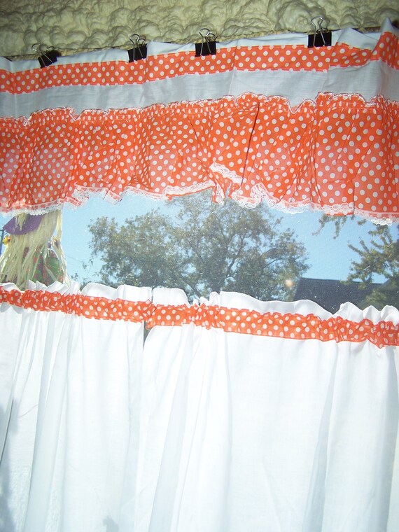 Vintage Orange White Polka Dot Cafe Curtains Unused Etsy