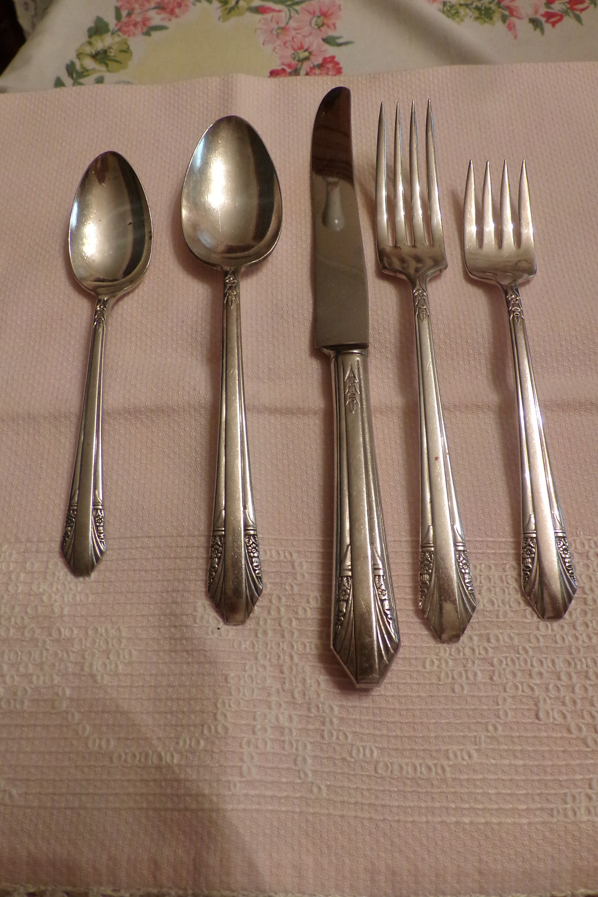 アールデコ1930年代WM ROGERSカトラリー アメリカ 14本シルバーPL 1930's Wm Rogers Bros, Silver Plated Flatware, Rosalind, 45 Pc +