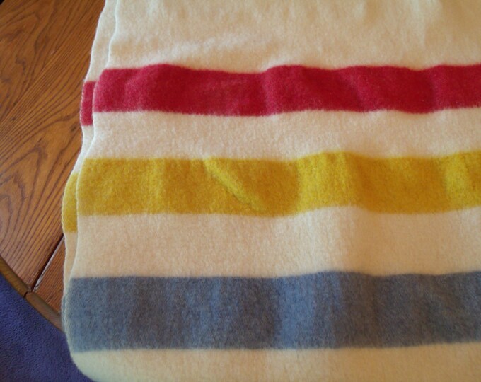 Vtg Heavy Striped Wool Blanket Camping Blanket Cabin Blue Etsy