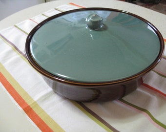 Mid Century Redwing Stoneware Casserole, 2 Qt,Teal Blue & Brown, Country Chic, Red wing, Farmhouse Kitchen, Earthenware