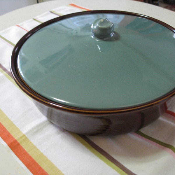 Mid Century Redwing Stoneware Casserole, 2 Qt,Teal Blue & Brown, Country Chic, Red wing, Farmhouse Kitchen, Earthenware