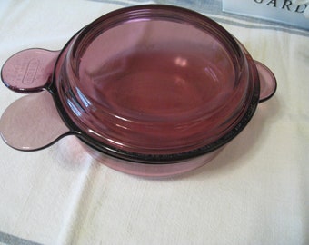 Lg Size Vision Cranberry Grab It Bowl, V-240-B, Heat N Eat, Corning, Individual Casserole Dish