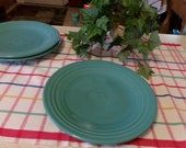 Set of 3 Genuine Fiesta Ware, Turquoise, Teal Plates, Luncheon Plates, Fiestaware, 1940s-50s