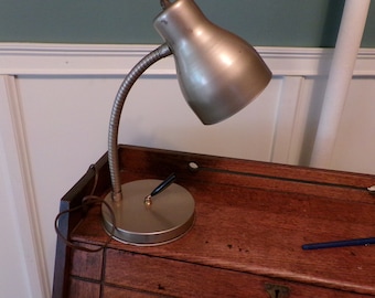 Mid Century Gold Gooseneck Desk Lamp Adjustable, 1950s Lighting, Excellent