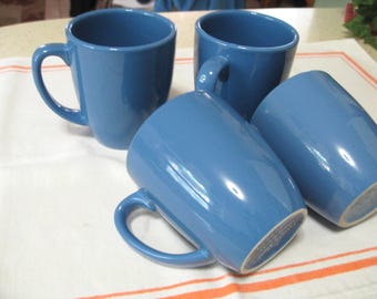 4 Royal Blue Corelle Stoneware Coffee Mugs, Corning Ware Coordinates