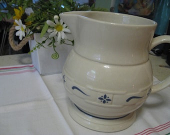 Longaberger 64 OZ, 1991 Blue Traditions, 1991 Pottery Pitcher, Woven Traditions, Large 2 Qt, Milk, Drinks Pitcher