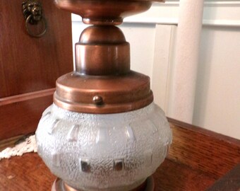 Mid Century Copper Ceiling Fixture, Hall, Closet, Bath, Modern, Frosted Glass, Working, Architectural Salvage, Semi Flush