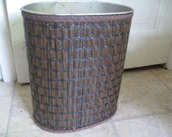 MCM Faux Wicker Bathroom Waste Basket, Office Trash. Metal Bathroom Trash Can, J L Clark, USA, UPS Shipping for Savings