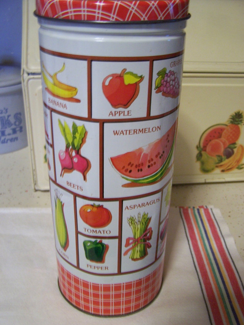 Vintage Cotton Valance Embroidered Fruit Apple Strawberry Cherry Red Check CUTE!