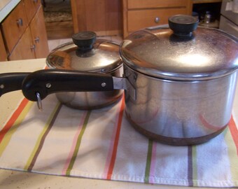 Vintage Revere Ware Copper Bottom, 2 Sauce Pans, 1 Qt, 2 1/2 Qt, Older 50s-60s, 1801 Stainless Steel Cookware, MCM, Mid Century Revere Ware