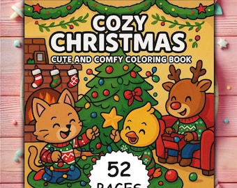 Gezellige kerst Stoer en gemakkelijk kleurboek voor volwassenen - leuke winterse kersttaferelen, Coco Wyo-stijl, pdf-afdrukbare pdf + voortplanten png-pagina's