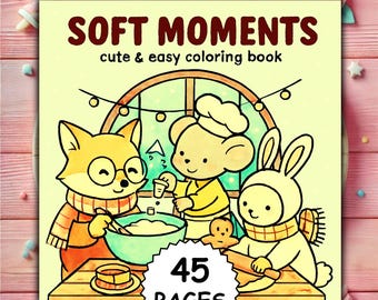 Soft Moments Bold and Easy Coloring Book, 45 Cozy Cute Coloring Pages, Coco Wyo Style, Kawaii Comfort Art, Printable PDF & PNG