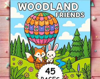 Woodland Friends Coloring Book: 45 Relaxing Pages (PDF/PNG Digital Download)