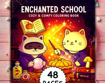 Enchanted School Bold and Easy Coloring Book for Adults and Teens - Cute Magical Academy Printable Pages for Procreate PDF PNG mystical