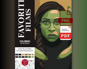 Mystery Coloring Book by Numbers, Favorite Films  (PDF+ PNG), 1 halloween Coloring Page by number, Coloring by numbers Coloring Book Mystery