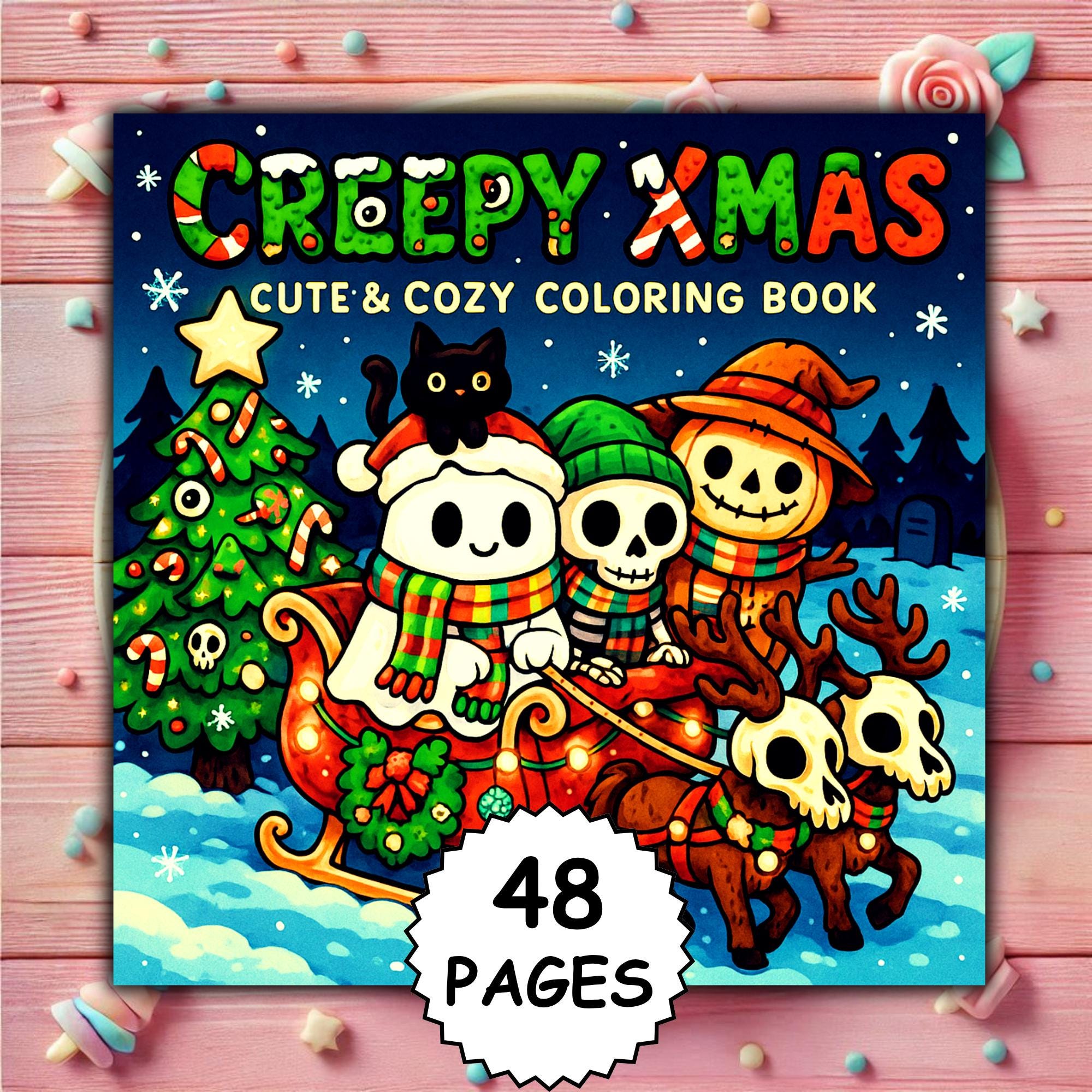 Creepy Christmas Coloring Book PDF & PNG | Bold Easy Cute Spooky Xmas Pages | Coco Wyo Style Procreate Printable