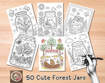 Kolorowanka „Kawaii Forest Jar”: 50 zaczarowanych scen (PDF i PNG)