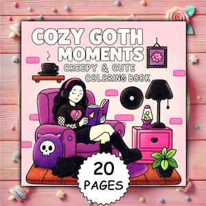 Cozy Goth Coloring Book: Cute, Bold, Easy Pages (PDF & PNG)