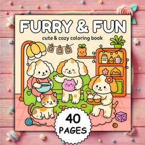 Furry & Fun Malbuch PDF PNG | 40 Seiten mutig und leicht für Erwachsene | Tierische Momente mit der Familie | Coco Wyo-Stil | Digitaler Download