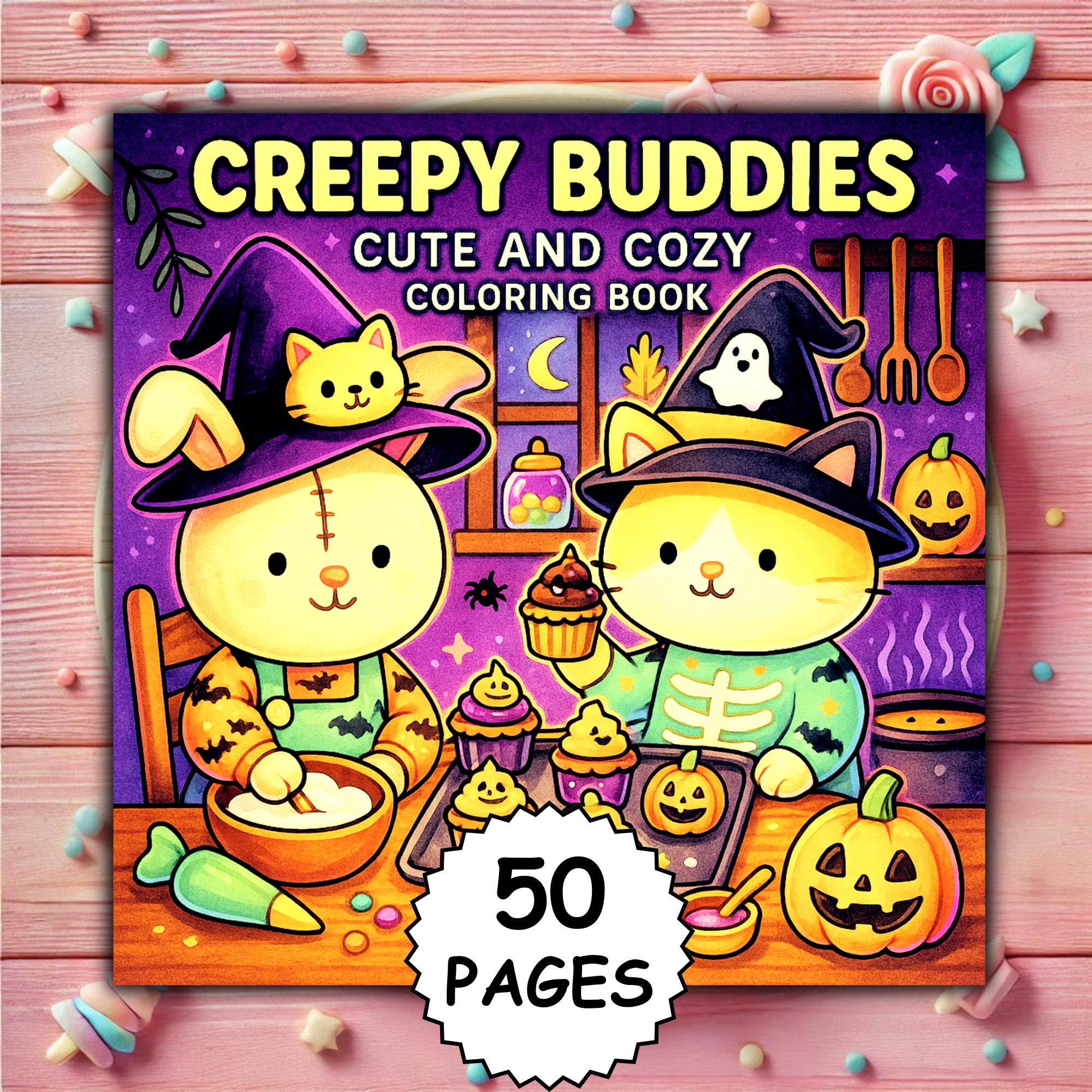 Livro de colorir Creepy Buddies PDF e PNG — Estilo Coco Wyo ousado e fácil, amigos kawaii e assustadores para imprimir e Procreate