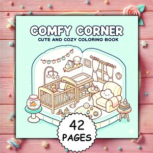 May include: A coloring book titled "Comfy Corner" with a cute nursery illustration. The cover features a baby crib, changing table, and armchair. The book has 42 pages and is designed for coloring.