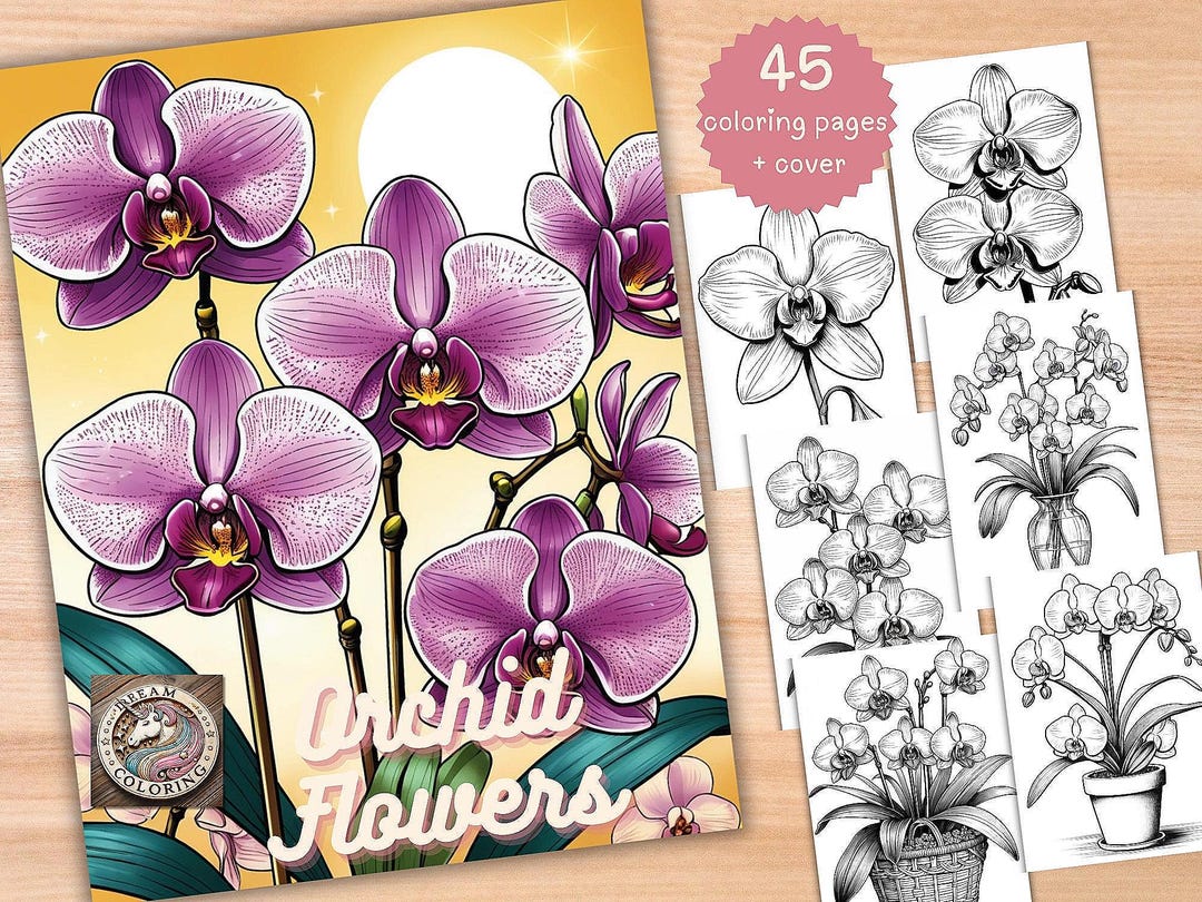 Orchid Coloring Book: 45 Botanical Grayscale Pages (printable PDF) - Etsy  Israel, image size:1080x810