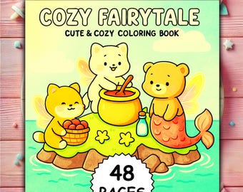 Przytulna bajkowa kolorowanka – 48 stron w stylu kawaii fantasy (PDF + PNG)