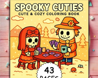 Spooky Cuties Coloring Book, Halloween Kawaii, Bold & Easy (PDF + PNG)