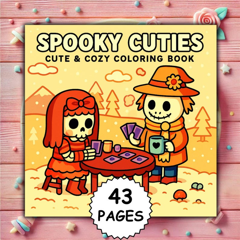 Spooky Cuties Målarbok, Halloween Kawaii, Fet & Enkel (PDF + PNG) bild 1