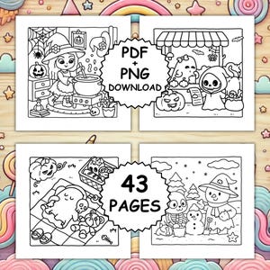 Spooky Cuties Målarbok, Halloween Kawaii, Fet & Enkel (PDF + PNG) bild 2
