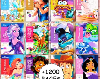 Disney 1400 Mystery Color by Numbers Pages Pack 12 Books, Disney Magic Coloring Pages, Digital Download for Adults and Kids, Stress Reli