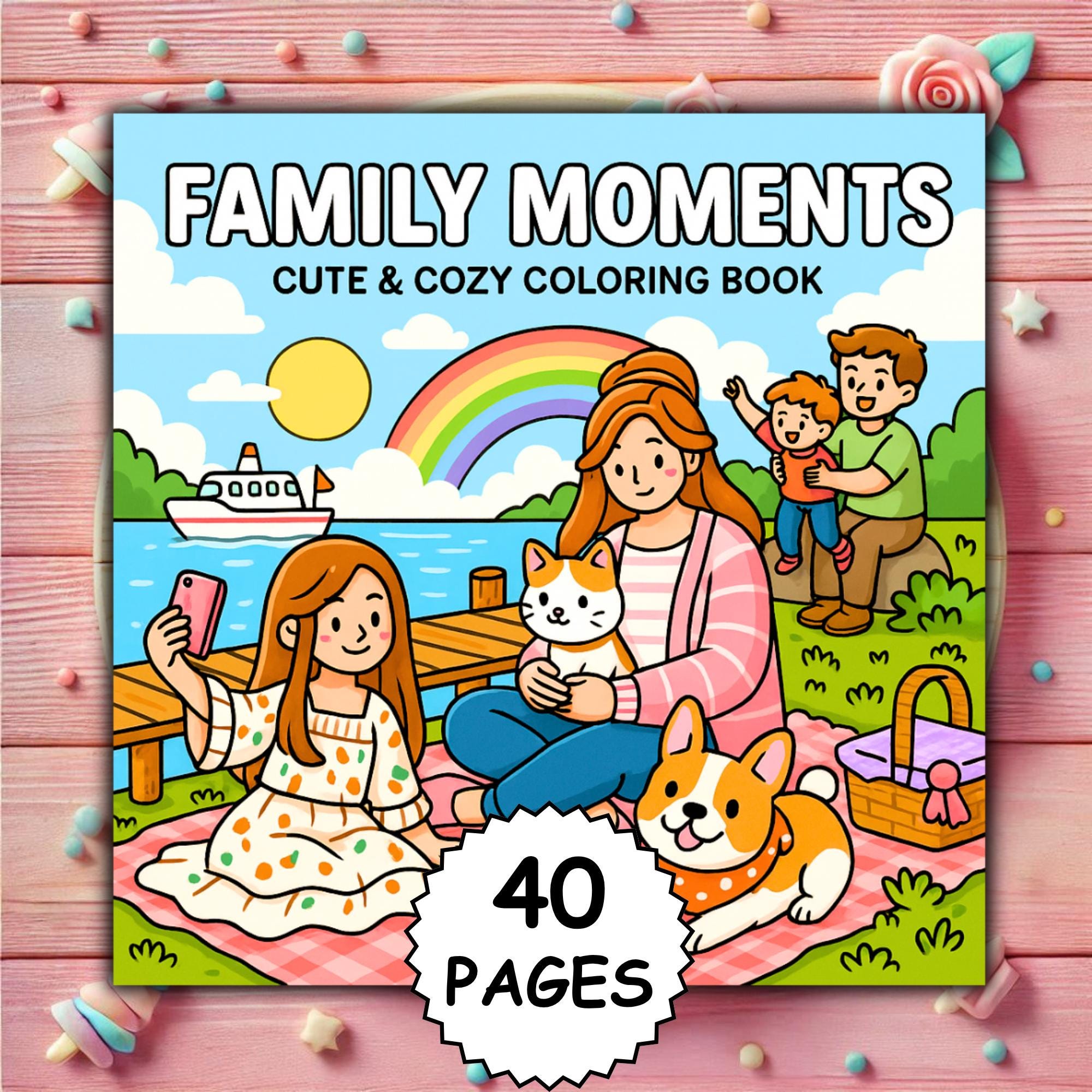 Family Moments,Coloring Book PDF PNG | 40 Bold and Easy Pages for Adults and Teens | Coco Wyo Style | Digital Download | Girls Family, Print