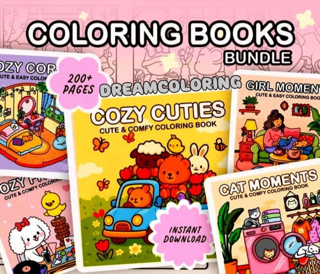 Paquete de Libros para Colorear Cozy estilo Coco Wyo – 200+ páginas lindas imprimibles y digitales (PDF y PNG) Descarga instantánea