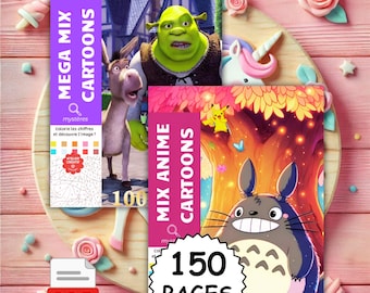 Coloring Book by Numbers: Assorted Anime Cartoons, 150 Pages Digital PDF Download